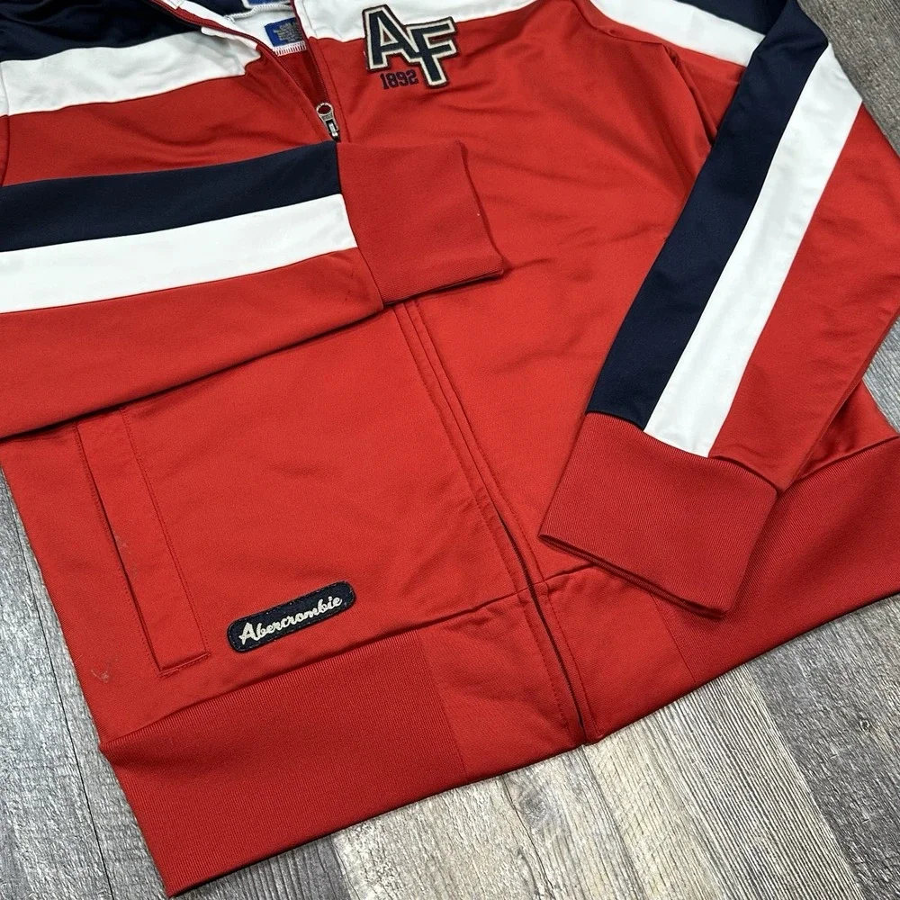 Vintage Abercrombie & Fitch AF 1892 Red Navy White Track Jacket Teen L Adult‎ M